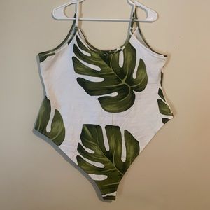 Forever 21 white and green leaf print bodysuit
